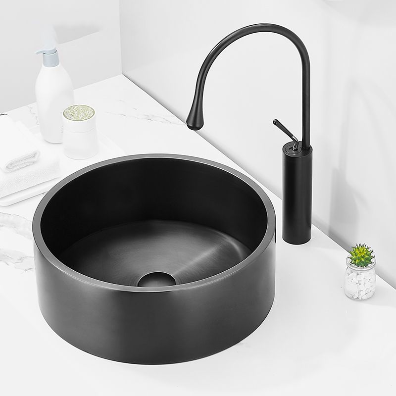 Modern Bathroom Sink Metal Round Vessel Bathroom Sink with Pop-Up Drain
