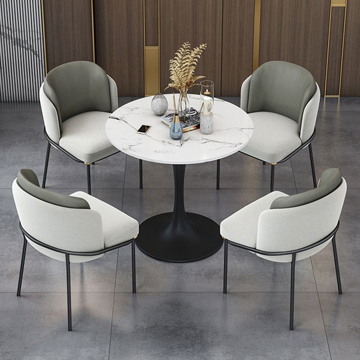 Round Black Base Dining Table Modern Stone Table for Milk Tea Shop