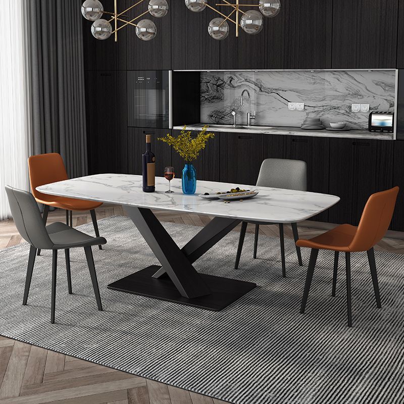 Industrial Style Rectangle Table Sintered Stone Table with Metal Legs for Kitchen