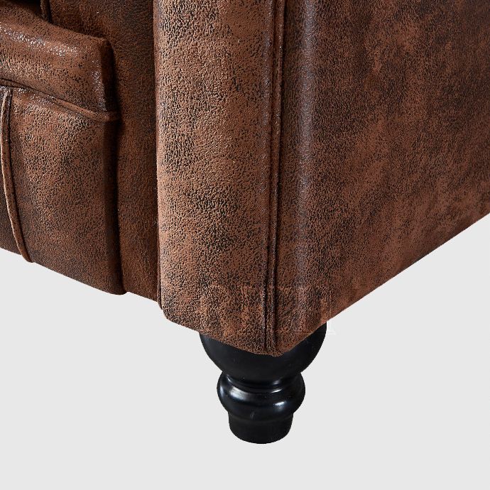 Chesterfield Dark Brown Sofa Apartment Tuxedo Arm Loveseat Genuine Leather Sofa