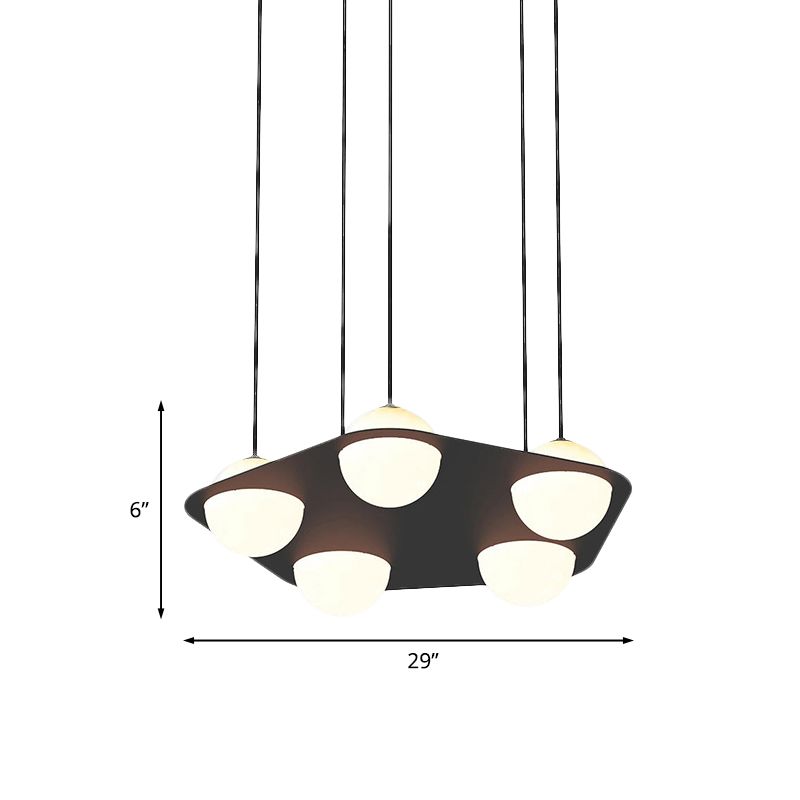 Black Pentagon Multi Pendant Minimalist 5-Head Metallic Ceiling Suspension Light with Ball Opal Glass Shade
