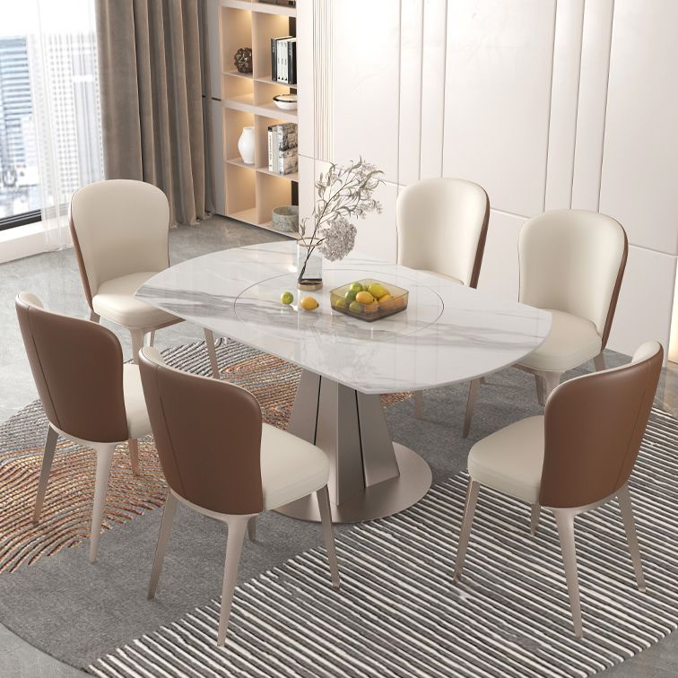 Nordic 1/4/5/6/7/9 Pieces Dining Set Stone Round Table and Leather Chairs Dinette Set