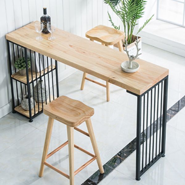 Glam Style Rectangle Bar Table Pine Solid Wood Bar Dining Table with Storage