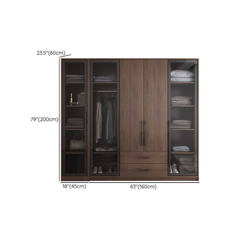 Brown Wood Wardrobe Armoire Modern Freestanding Wardrobe with Self Close Drawers