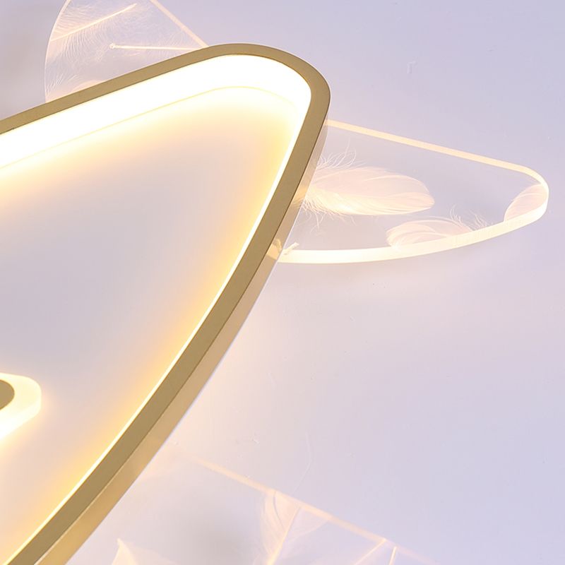 Modern Artistic LED Ceiling Fixture Wrought Iron Feather Flush Mount with Acrylic Shade