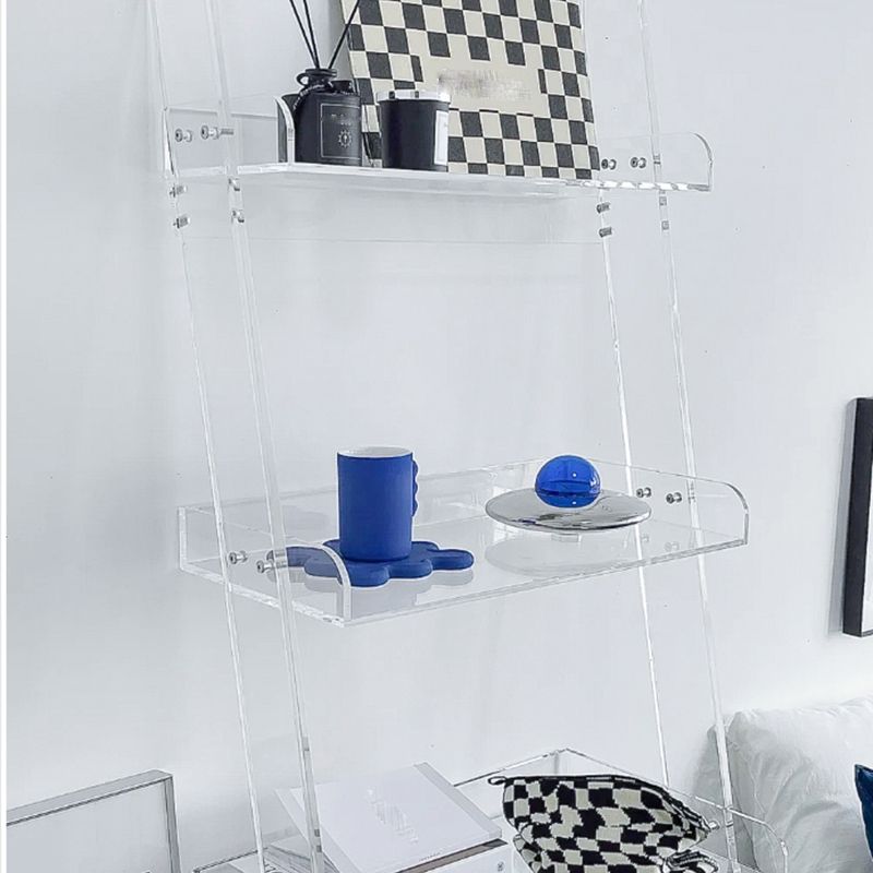Contemporary Open Back Ladder Bookshelf Acrylic Bookcase with Shelves