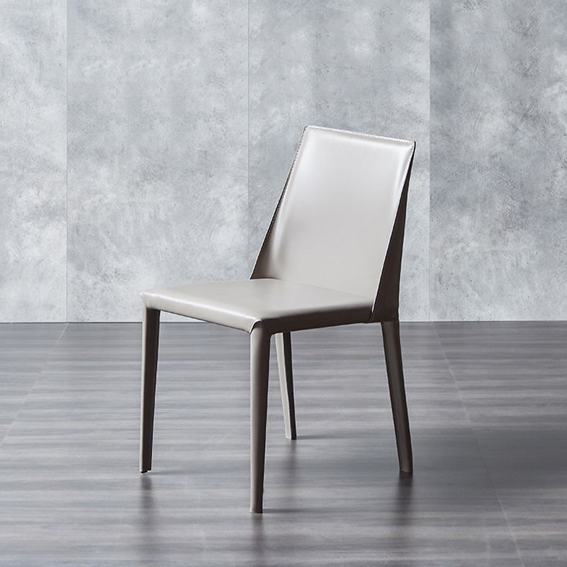 Contemporary Leather Dining Chairs Armless Side Chairs with Metal Legs for Kitchen