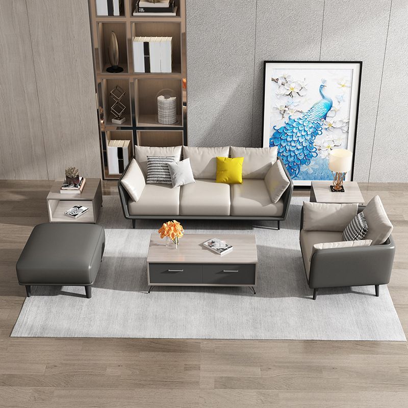 Faux Leather Sofa with Pillows Back and Pillow Top Arm for Living Room