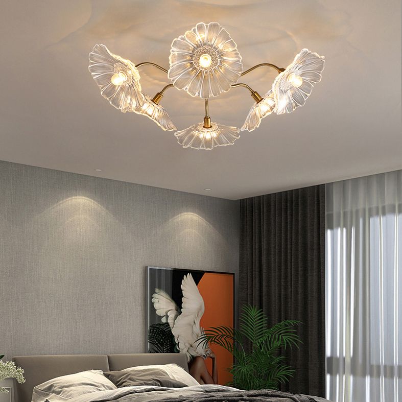 Modern Style Flower Shaped Glass Lamps Flush Mount Light Fixtures for Restaurant Living Room