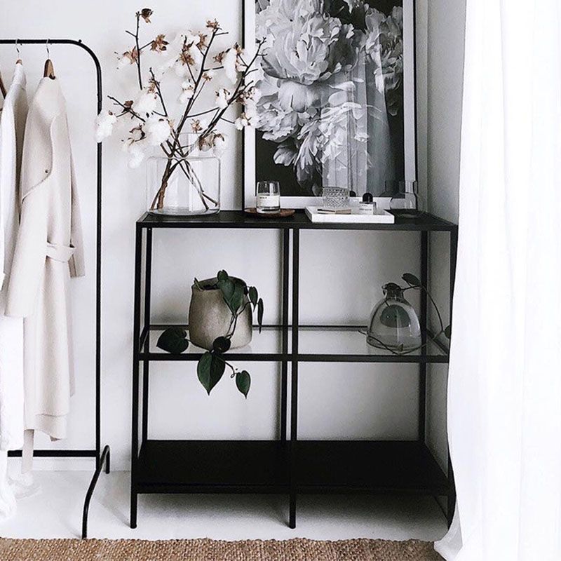 Modern Iron Console Sofa Table Rectangle End Table with Shelves for Hall