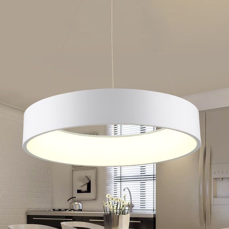 18"/23.5"/31.5" Dia Ring Ceiling Light Minimalist Metal White/Gray/Black Integrated LED Pendant Light Fixture for Dining Room