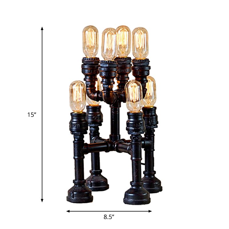 Steampunk Open Bulb Table Lamp Multi Light Metallic Table Lighting in Black for Restaurant, 8.5"/14" Width