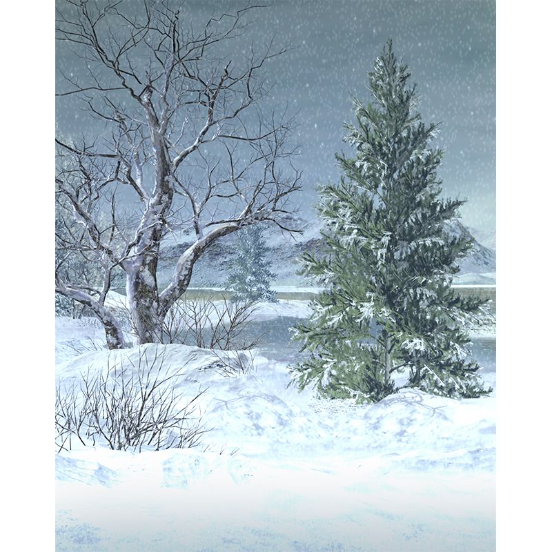 Full Size Illustration Modern Mural Wallpaper with Snow-Covered Landscape in White