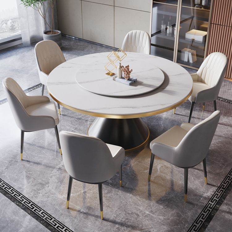 Contemporary Sintered Stone Dining Table Round Table with Metallic Base