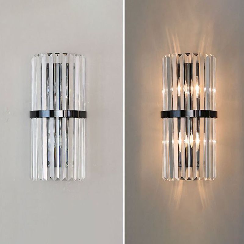 Crystal Half Cylinder Shape Wall Lighting Modern Style 2 Lights Wall Light Sconce