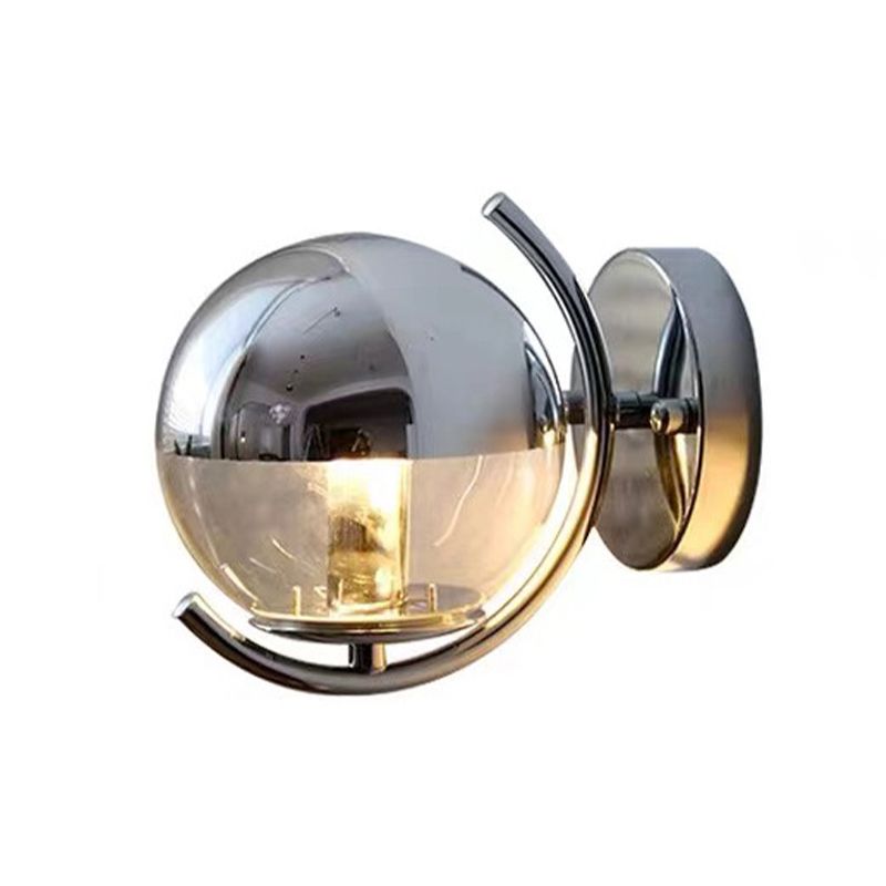 1-Light Modern Wall Lamp Silver Wall Mount Lamp with Glass Shade for Bedroom