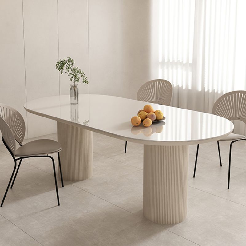 Modern Double Pedestal Dining Table Stone Dinner Table in White