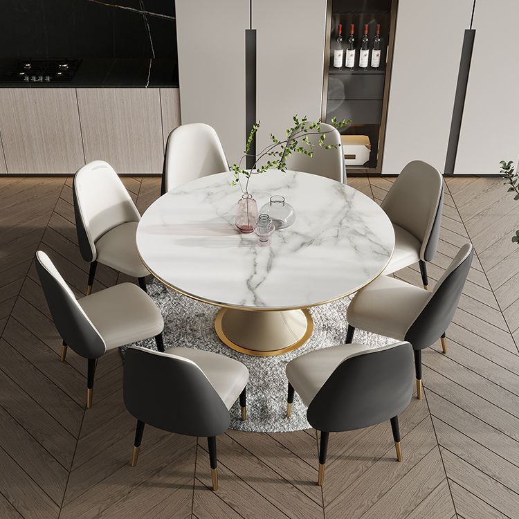 Round Glam Dining Room Set 1/4/5/9 Pcs Sintered Stone Dining Table and Chairs
