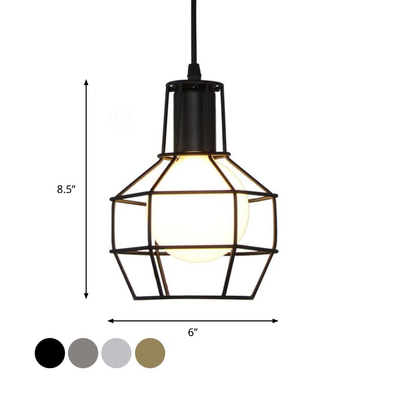 Silver/Gold Global Ceiling Fixture Loft Stylish Metal 1 Light Coffee Shop Hanging Lamp with Cage Shade and Cord