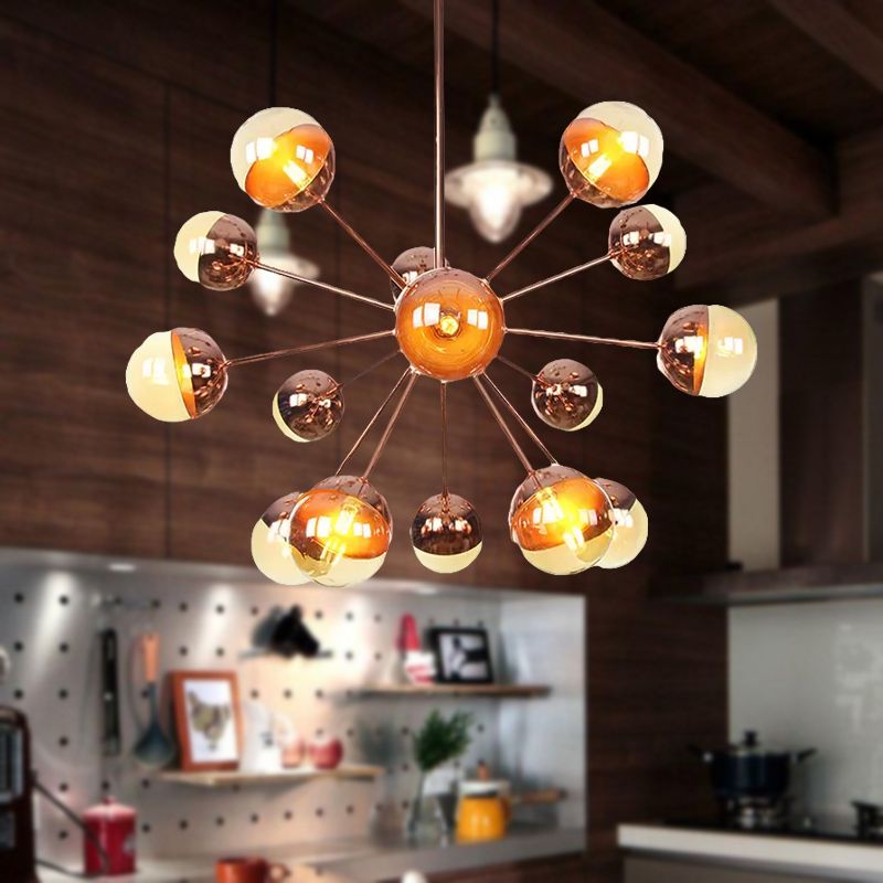 Semi-encastré Globe pour salle à manger, verre blanc/transparent/gris fumée, 9/12/15 lumières, luminaire semi-encastré contemporain en cuivre/chrome/or