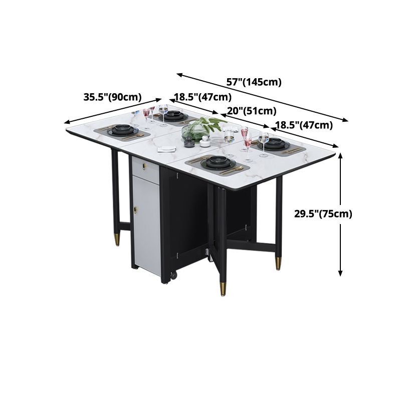 Solid Wood Contemporary Rectangular Table Glass Top Table with Drop Leaf