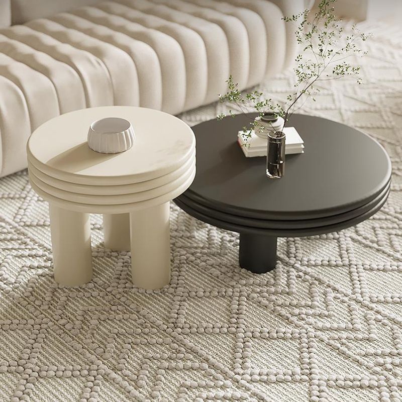 Contemporary Simple 3 Legs Coffee Table Round Wood Cocktail Table Set