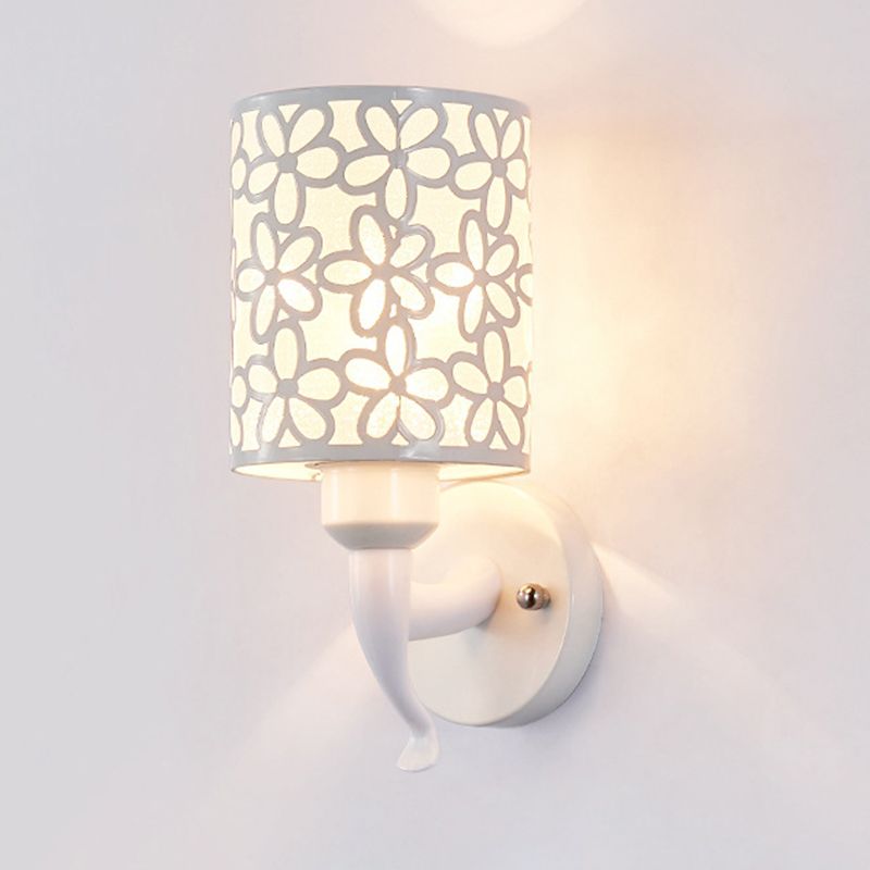 Modern Metal Wall Sconce Cylinder Shape Vanity Lamp with Plastic Shade for Bathroom