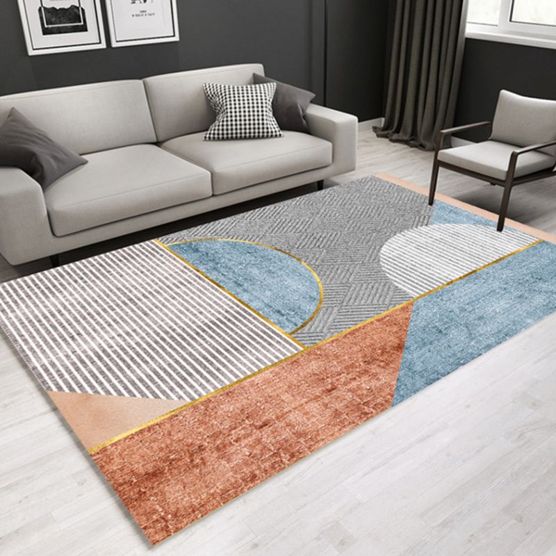 Minimal Multi-Color Geometric Rug Synthetics Contemporary Carpet Machine Washable Pet Friendly Anti-Slip Backing Rug for Great Room