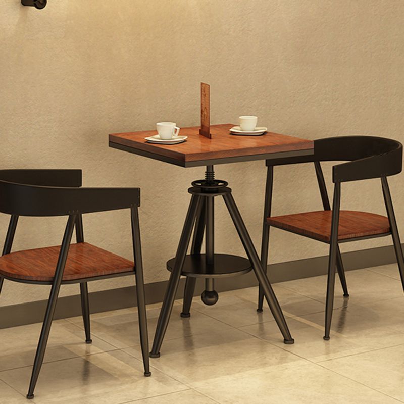 Solid Wood Industrial Dining Table Adjustable Square Table with Black Frame for Dinning Room