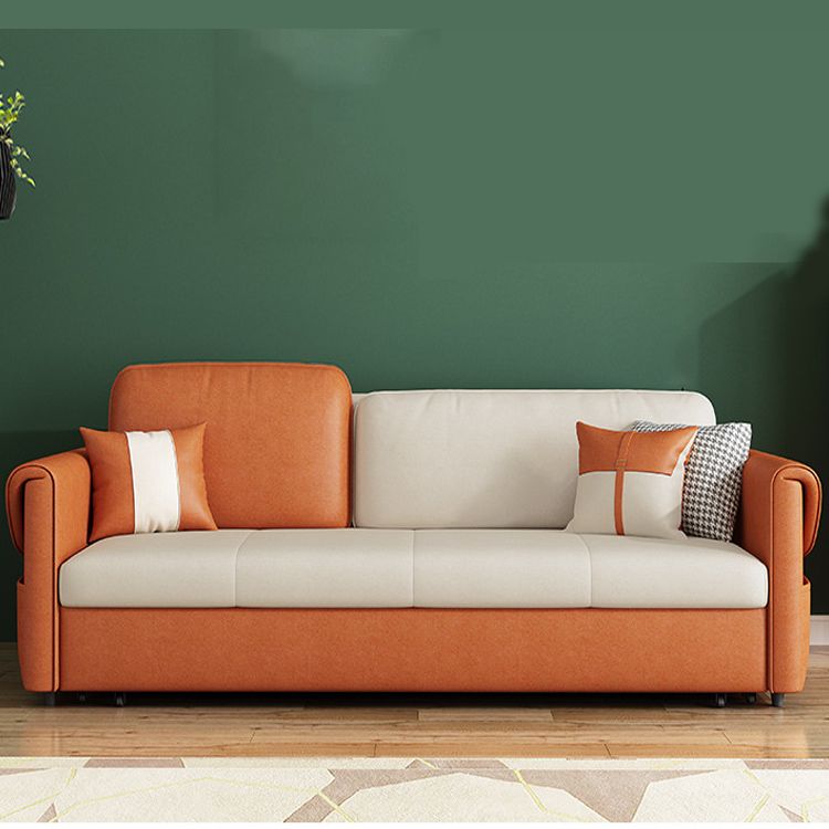 Faux leather Sleeper Sofa Orange Square Arms Sofa Bed with Upholstered, 33.85 " Wide