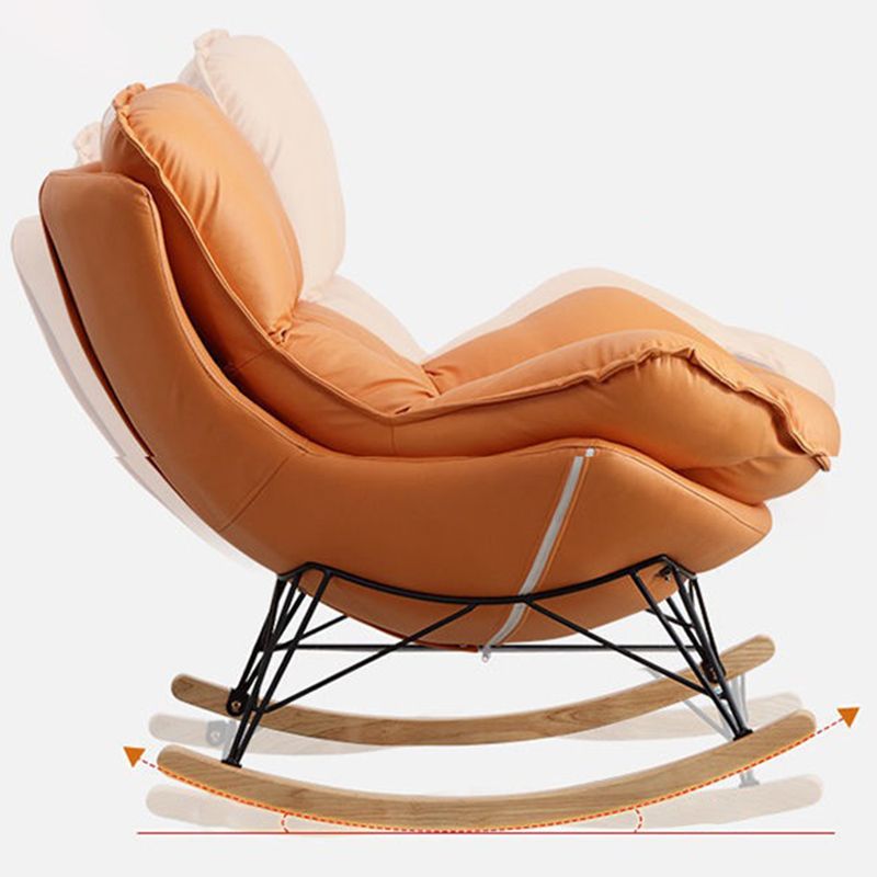 Contemporary Rocking Chair Solid Color Faux Leather Indoor Rocker Chair with Cushions