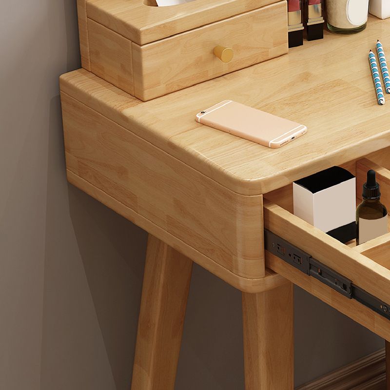 4 Drawer & Mirror Wood Vanity Desk Jewelry Makeup Dressing Table Set