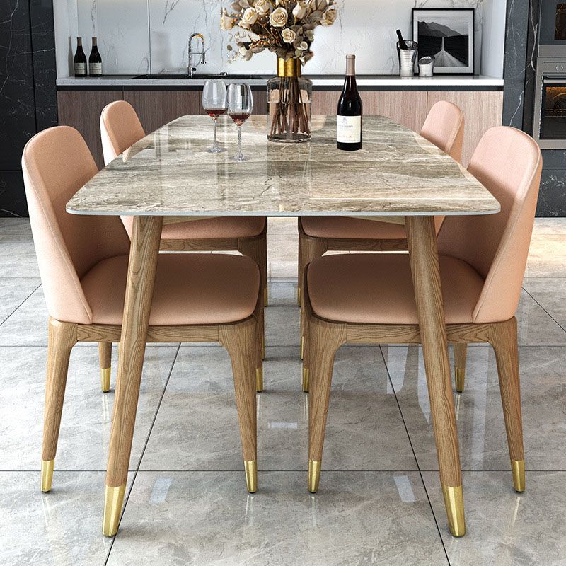 Stone Top Dining Table Mid-Century Modern Dining Table with 4 Wood Legs