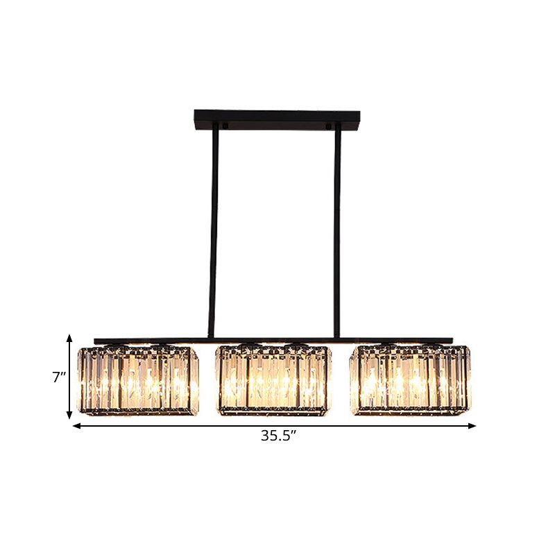 4/6/8 Heads Island Chandelier Contemporary Cuboid Shade Clear Crystal Hanging Light Fixture in Black