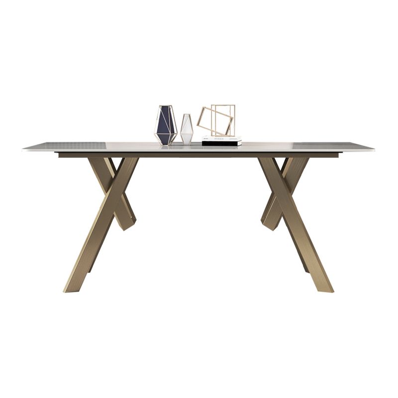 Luxury Sintered Stone Top Table Rectangle Table with Gold Metal Base and 4 Legs