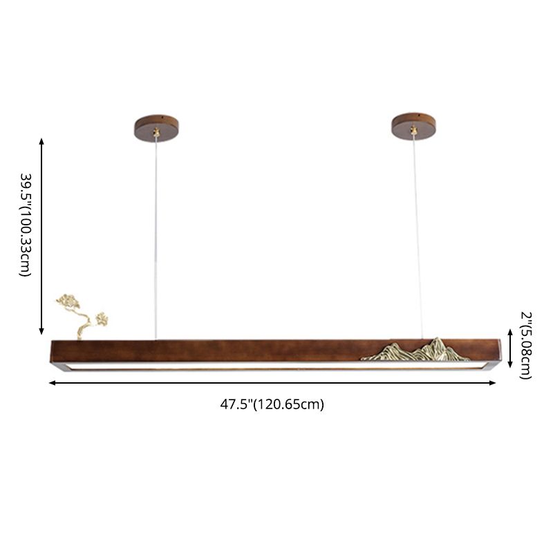 Nueva lámpara de lámpara de madera moderna colgante de isla LED lineal para casa de té