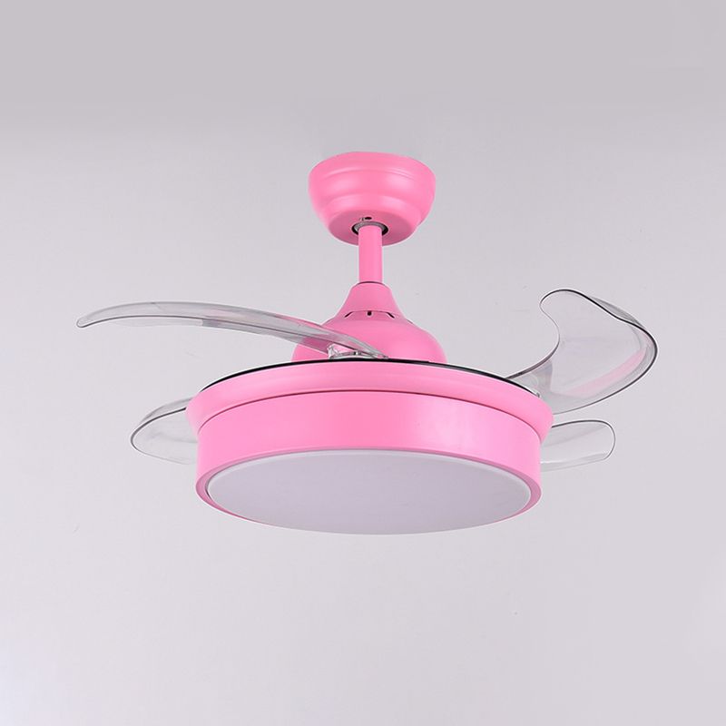 Pink Circular Ceiling Fan Lamp Modern Acrylic Bedroom 4 Blades LED Semi Flush Lighting, 42" Wide