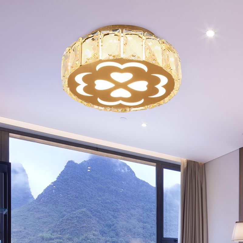 Prismatic Crystal Chrome Ceiling Flush Flower Patterned Circle Modernist LED Flush Mount Light Fixture