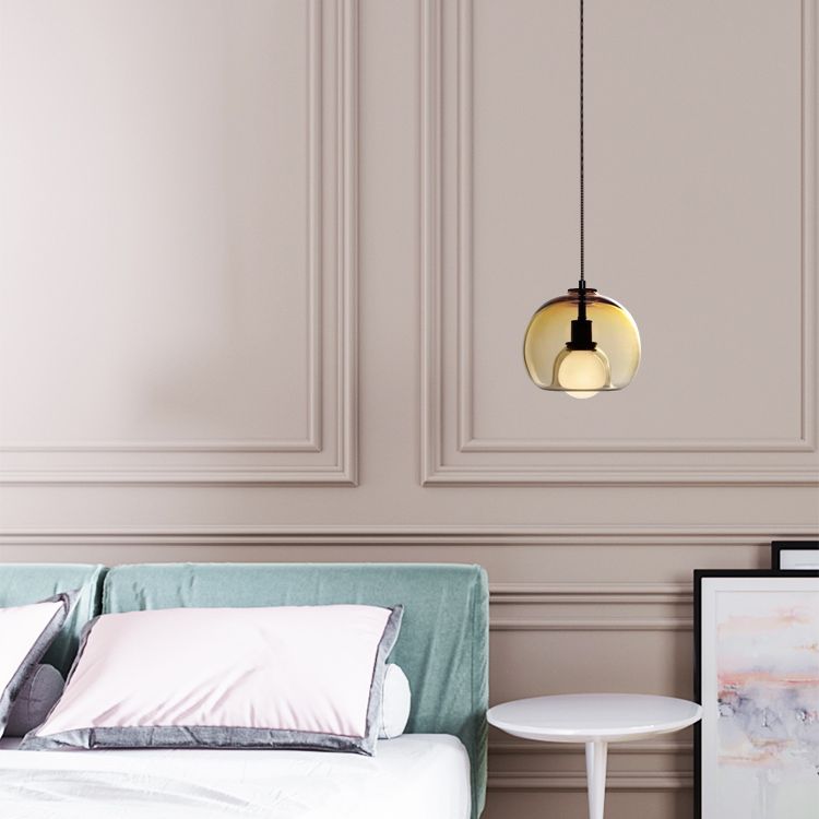 1-Ligth Clear Glass Pendant Lighting Fixtures Minimalism Ceiling Pendant for Dining Room