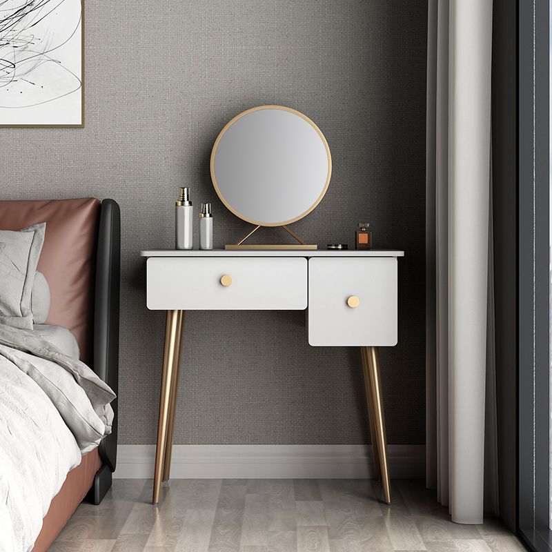 Glam Makeup Vanity Table with Drawers and Chari in White for Bedroom