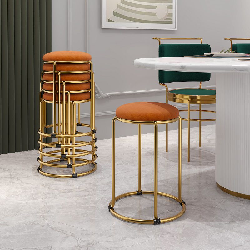 Contemporary Ottoman Fabric Upholstered Metal Frame Round Ottoman