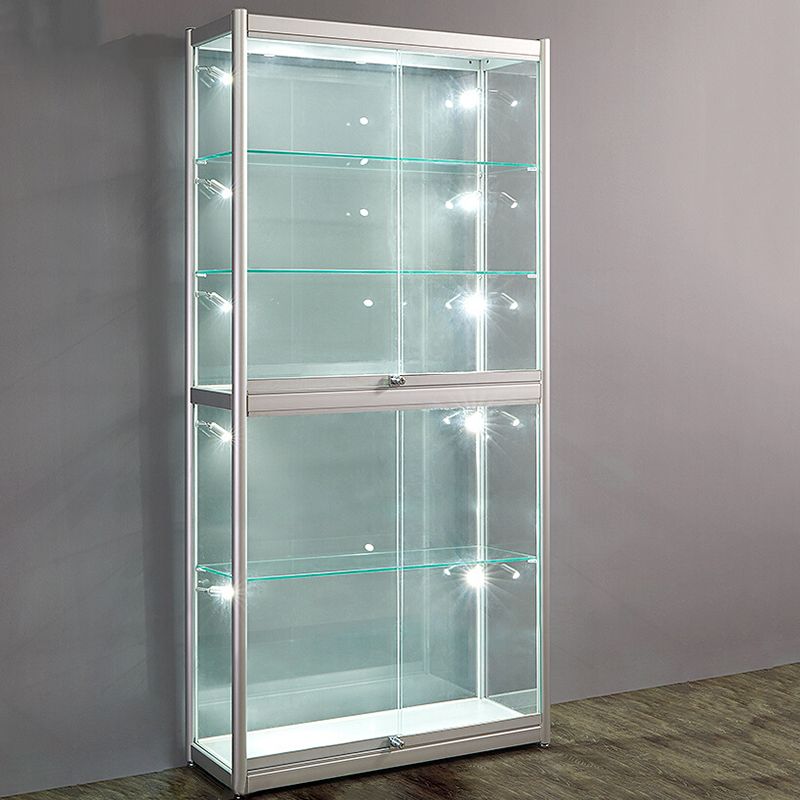 Modern Metal Curio Cabinet Locking Display Stand with Sliding Glass Doors