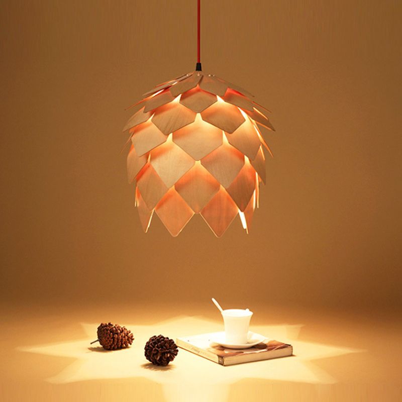 Pinecone Shade Pendant Light Natural Designer Woody Hanging Light for Dining Room