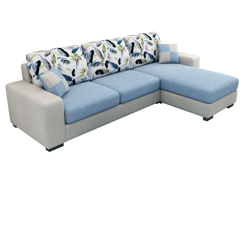 3-Seater Square Arm Pillowed Back Cushions Sectional Sofa with Chaise