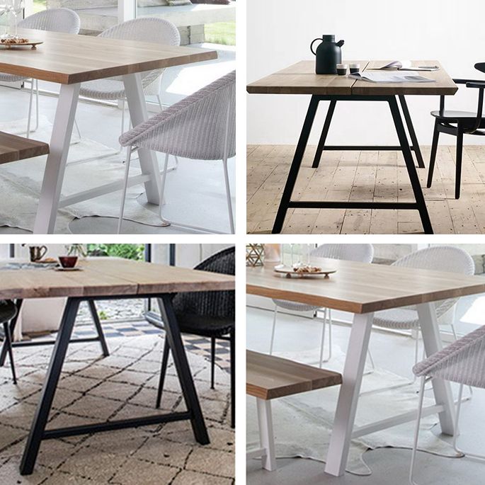 Metal Industrial Rectangle Dining Table Solid Wood Top Table for Kitchen