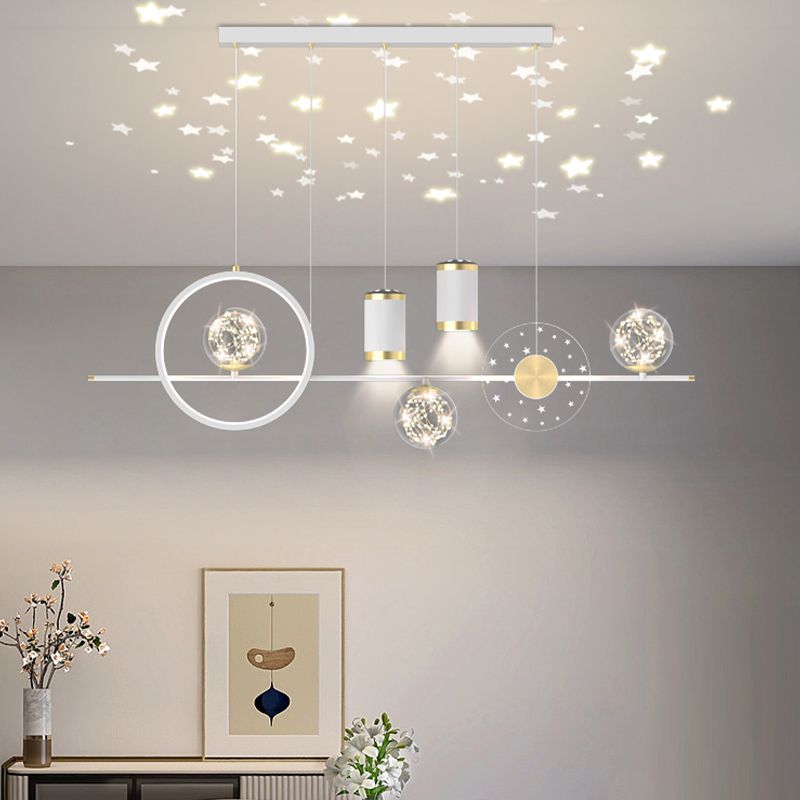 Modern LED Metal Ceiling Lamp Circle Shape Island Light with Plastic Shade for Living Room