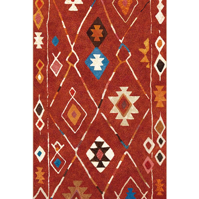 Red Bohemian Area Rug Polyester Americana Pattern Area Carpet Non-Slip Backing Rug for Home Decor