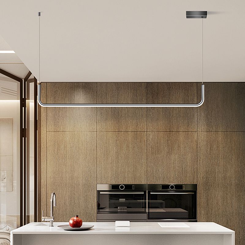 Idées d'éclairage d'île linéaire de forme moderne pendentifs îles métalliques en noir