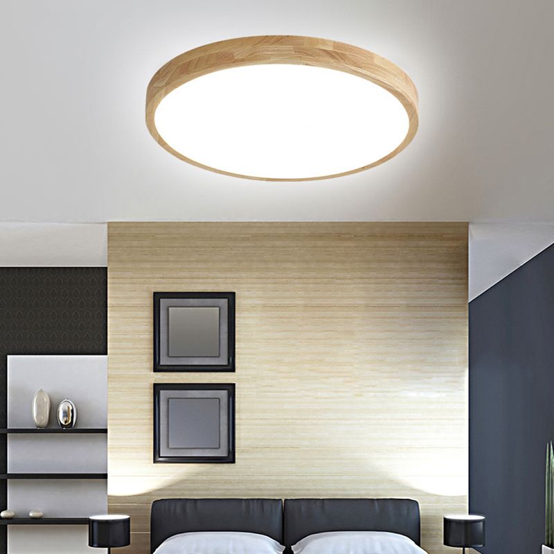 Lámpara de techo empotrada de 1 luz de estilo moderno con luz LED de montaje empotrado circular de madera