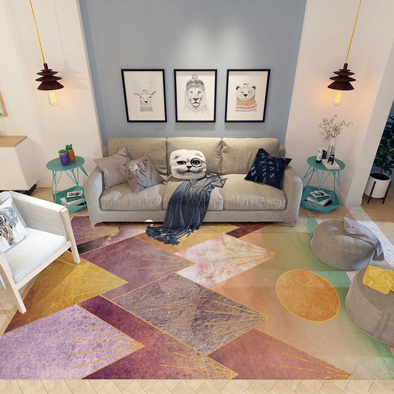 Abstract Area Rug Polyester Marble Print Rug Non-Slip Backing Carpet for Living Room